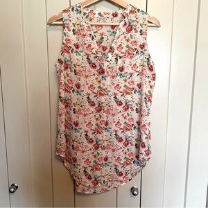 Kismet Red and Pink Sleeveless Blouse with Mandarin Collar